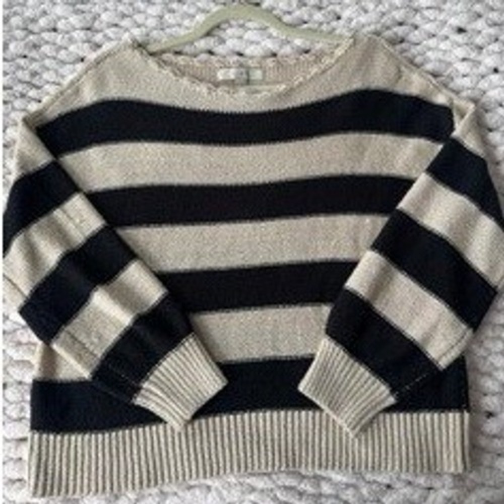 LOFT Striped Scalloped Boat Neck Long Sleeve Pullover Sweater Women's Size M - Picture 3 of 5